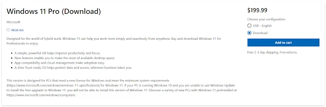 微软官方商城 Windows 11 专业版价格
